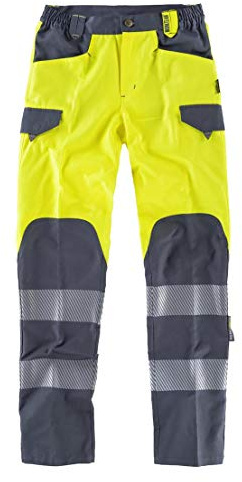 WorkTeam Pantalón de Alta Visibilidad, Multibolsillos, Combinado con Cintas Reflectantes Discontinuas y Cintas Decorativas Personalizadas, Trabajo. Unisex Amarillo A.V. + Gris Oscuro S