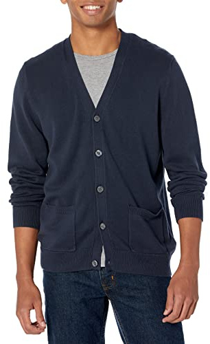 Amazon Essentials Suéter Cárdigan de Algodón Hombre, Azul Marino, S
