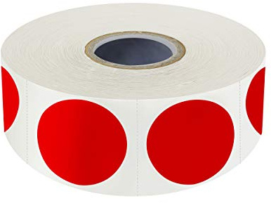 1500 PCS Rouge Autocollants Ronds Couleur d'Inventaire à pois avec ligne de perforation en rouleau (chacun mesure 2.5cm de diamètre)