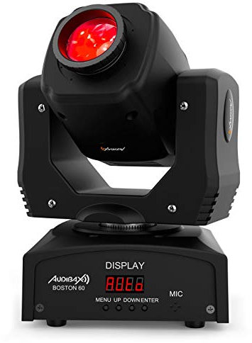 Audibax Boston 60 - Tête Mobile pour Disco - Lumières LED DJ - Projecteur Mobile Professionnel - 1 Lumière 60W - 1 Spot Blanc et 7 Couleurs - Flash Disco - Plusieurs Modes de Contrôle