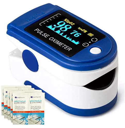 Oxygen Saturation Monitor GENERISE Pulse Oximeter for Adults & Children - Blood Oxygen Monitor with Large Clear OLED Display - Features SPO2 & PR Detection for Fast, Accurate Results PLUS Wipes