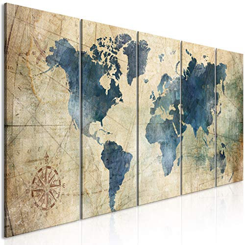 murando - Tableau Acoustique Carte du Monde 225x90 cm 5 Parties - Décoration Isolation Phonique Bureau Chambre Panneau Insonorisant Impression sur Toile - Carte du Monde Bleu Beige k-A-0415-b-m