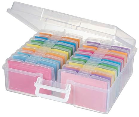 novelinks Transparent 4 x 6 Photo Cases and Clear Craft Keeper with Handle, 16 Inner Photo Organizers & Photo Storage Box, Plastic Photo Storage Containers (Clear)