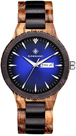 rorios Herren Holzuhr Leuchtuhr Quarz Analog Armbanduhr mit Datum Natürliche Leicht Handgefertigt Holz Uhr für Männer