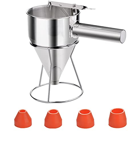Multi-Caliber Pancake Batter Dispenser, Stainless Steel Funnel Cake Dispenser, Piston Funnel Cake Maker for Pancakes, Cupcakes,Crepes,Muffin,Waffles, Chocolate Balls (600)