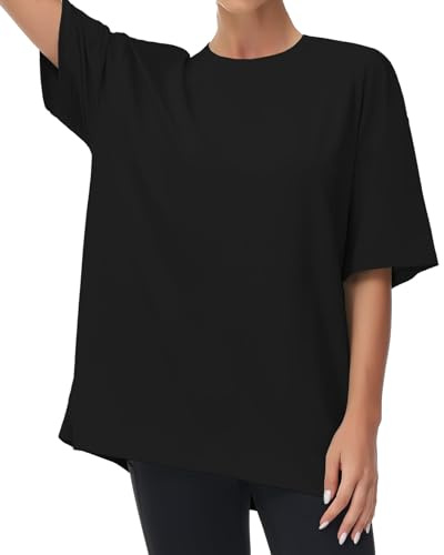 THE GYM PEOPLE T-Shirt Oversize Donna Maglia Sportiva a Maniche Corte per Palestra, Comoda e Traspirante per Allenamento, Casual Giornaliero,Nero,M