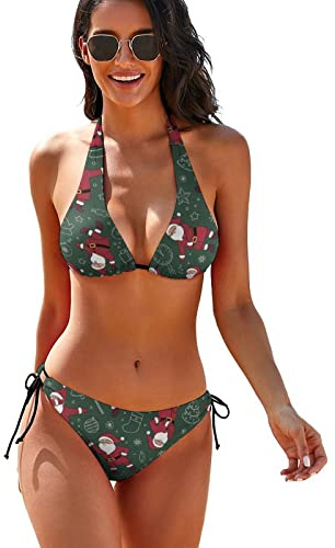 942 Costumi da Mare Donna Simpatico Motivo Natalizio Abiti da Spiaggia Sexy Costume da Bagno Bandeau Due Pezzi Costumi da Bagno Donna M
