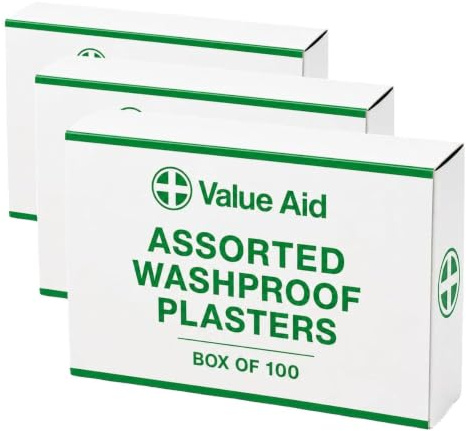 Value Aid Assorted Washproof Plasters - Box of 100 (Pack of 3)