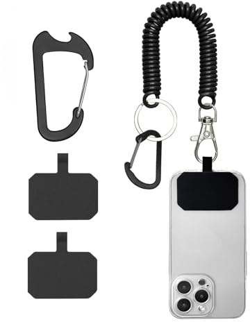 Irikdescia 2 stycken mobiltelefon-ether-flikar, mobiltelefon-ether-Lanyard, anti-stöld-mobilband med karbinhake, säkert grepp för smartphone, för de flesta mobiltelefoner, utomhus (svart)