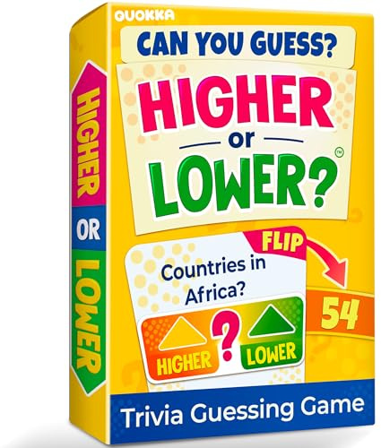 QUOKKA Trivia Board Games for Kids and Adults – Family Board Games for Family Game Night – Higher or Lower Trivia Cards for Kids 8-12 – Guess Fun Questions – Educational Card Game for Families&Teens