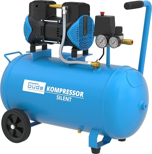 Güde Kompressor Airpower 270/8/50 SILENT (1,5 kW, 50 l vattenkokare, olje- och underhållsfri, 87 dB (A), dubbelt kolvaggregat max. 8 bar, solid levererm. 213 l/min, tryckreducerare, 2 manometer, 2