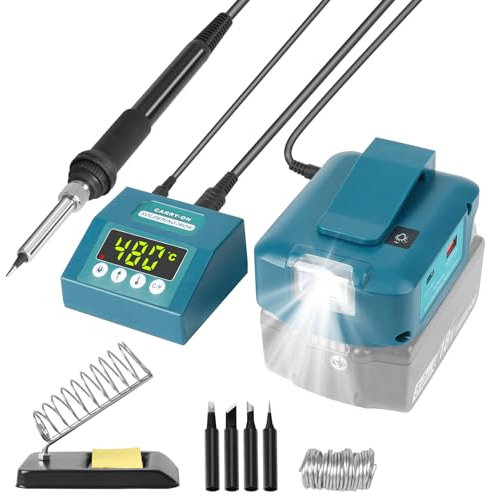 QUPERR Akku Lötkolben Set für Makita 18V Akku, Kabelloser Lötkolben mit Digitales LCD-Display, schnelles Aufheizen, Adp05 Akku-Adapter mit USB- und Typ-C-Ladeanschlüssen & DC Port (ohne Akku)