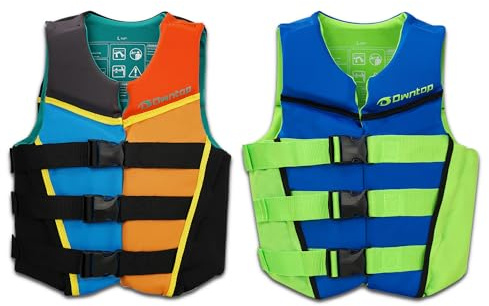 Owntop Swim Vest Youth 75-125 lbs, Neoprene Swim Jacket Kids, Adjustable Straps Buckles, Lightweight, Swimming Training, Boating, Kayak, Water Sports (L, L)