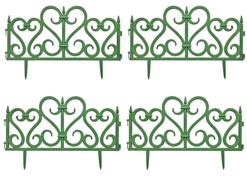 Acan Tradineur - Pack de 4 Vallas de plástico Decorativas de jardín, Borde para Plantas, Flores, Césped, decoración de Exterior (Verde - 60 x 28 cm)