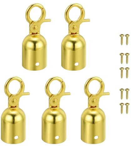 PATIKIL 1.1x3 Stanchion Rope End Stopper, 5 Pack Cord End Caps Barrier Rope End Cap Snap Hooks for Crowd Control Queue Divider, Golden