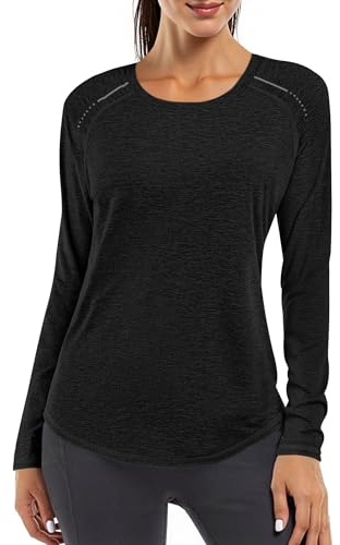 Gyabnw T-Shirt Sportiva Donna Girocollo Maglie Palestra Maniche Lunghe Dettagli Riflettenti Magliette Palestra Donna Fitness Yoga Corsa Danza