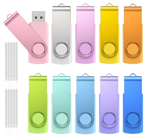 Kepmem Unidad Flash USB 2.0 Memoria USB giratoria de Metal Paquete de 10 USB Stick Pendrive de 2 GB Unidad de Datos Asequible con luz LED Mini USB Flash a Color para Almacenamiento USB, hasta 15 MB/s