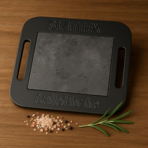Slateex Griglia in pietra ollare, 30 x 30 cm, con supporto per alimenti di alta qualità, in acciaio verniciato e acciaio inox, resistente al calore, robusta e ideale per barbecue, forno e servire