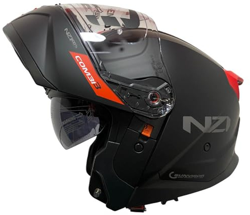 NZI Combi 3 Duo Nouveau Negro Rojo Mate - Casco de Moto Modular Abatible con Visor Solar - Unisex Hombre y Mujer - Homologado P/J ECE 22.06 (L)