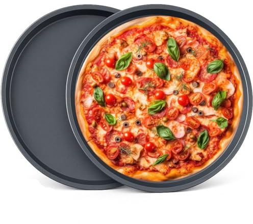 LooKtheChange Bandeja Pizza Familiar 36 cm – Pack de 2 Unidades | Moldes Redondos de Acero al Carbono Antiadherente para Horno
