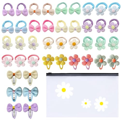 43 Stück Kleinkind-Haar-Accessoires, Baby-Haargummis und Haarbänder für Mädchen mit weichen Baby-Bommeln und niedlichen Schleifen, Kinder-Haar-Zubehör-Set für Mädchen für Schule und Spielen