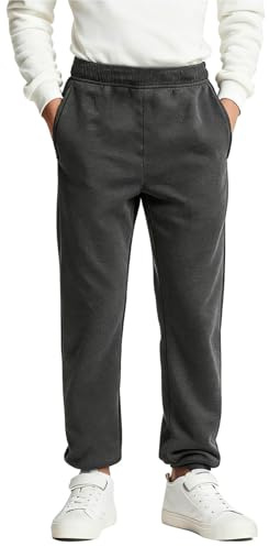 Flodxo Boys Joggers Sweatpants Kids Fleece PE School Trousers Elasticated Waist Sports Jog Pants with Pockets Casual Solid Color Elasticated Cuff Jogging Bottoms Dark Grey 8-9Y
