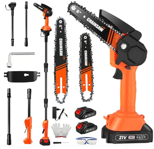 Motosierra y podadora telescópica 2 en 1 para Makita 18 V, con 2 baterías de 1,5 Ah, cargador, cadenas de 15+20 cm, poste telescópico de 2,3 m, sierra eléctrica para ramas para arbustos