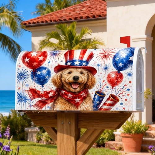 Coperture magnetiche per cassette postali per cani, palline patriottiche festive con mosca aerea, fuochi d'artificio Giorno dell'Indipendenza, decorazioni rosse per cassetta postale per esterni