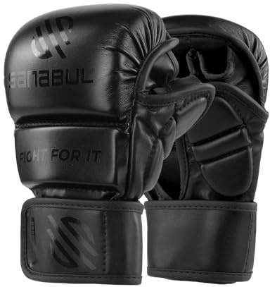Sanabul Guantes de MMA de Combate Essential de 7 oz (Todos Negros, pequeños/medianos)