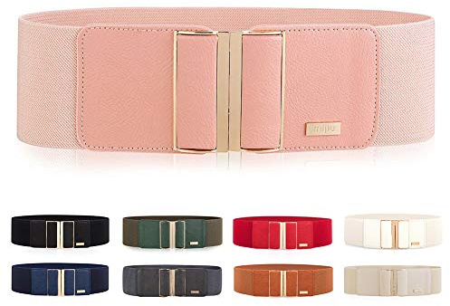 MIJIU Cinture elastiche elasticizzate da donna Cinture elastiche Cinture larghe Cinture eleganti Cinture sottili Per fibbia metallica lucida Colori multipli (rosa)