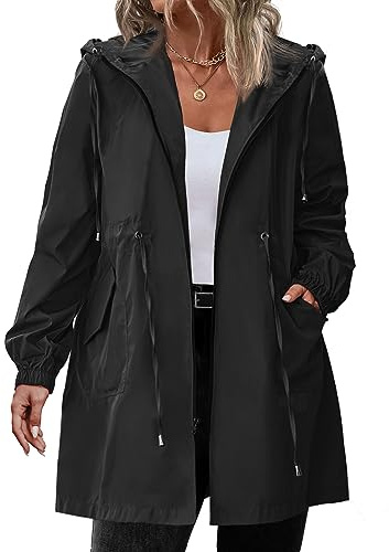 IN'VOLAND Women's Rain Jacket Plus Size Long Raincoat Lightweight Hooded Windbreaker Waterproof Jackets with Pockets
