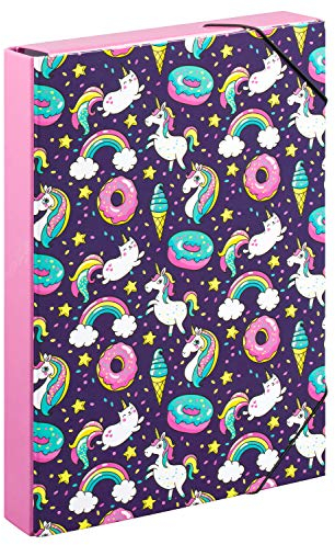 Baagl Heftbox für Schulranzen - Heftmappe A4 für Kinder mit Gummiband und Innenklappen - Sammelmappe, Sammelbox mit Gummizug für Jungen (Einhorn)