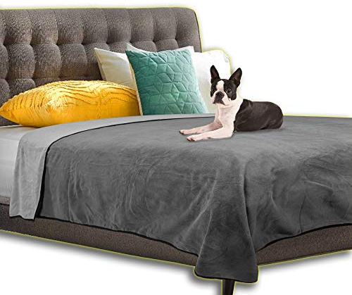 WESBRAD 100% Leak Proof, Waterproof Bed Cover, Totally Pee Proof, EZ-Wash, Durable, 3 Layer Blanket (Queen-King 90x80, Slate Grey, Cool Grey) Adults, Pets, Dogs, Cats