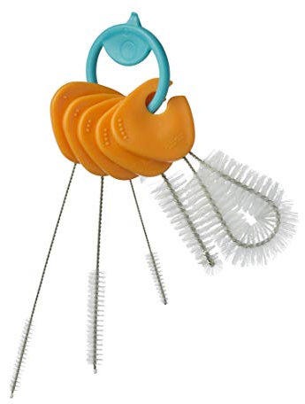 b.box Reinigungsbürstenset mit 5 x Babyflaschen Bürste für Schnabel- und Wasserflaschen, Saugaufsatz und Strohhalme | 5 x Flaschenbürste mit Clip-Ring