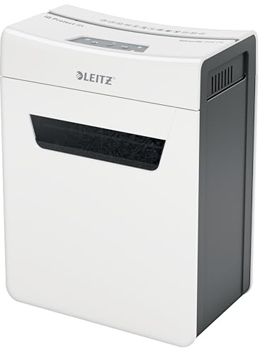 Leitz IQ 8X Premium Aktenvernichter P4, Partikelschnitt, 9-8 Blatt (70-80g/m²), Super leise, kompakt & sauber, TÜV+GS zertifiziert, 14L Behälter, für Büro & Home Office, Protect Serie, Weiß, 80910000
