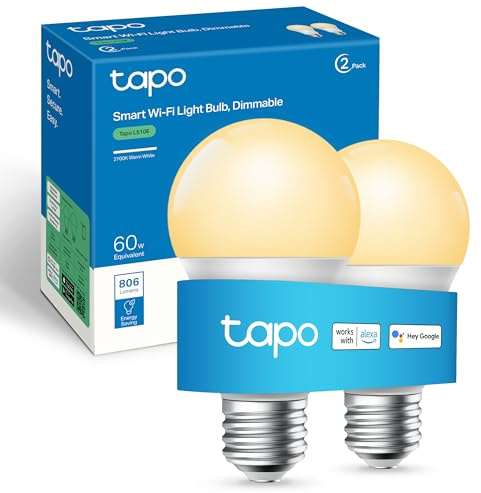 Tapo L510E (2-Pack) E27 Smart Bulb, Alexa Light Bulb, WiFi Smart Light Bulb, Dimmable, 8.3W (60W), Schedule & Timer, Away Mode, Energy Saving, Preset for Convenience, Voice Control with Alexa & Google