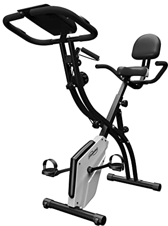 Physionics® Heimtrainer - Klappbar, LCD-Display, Widerstand verstellbar, mit Handpulssensoren, Rückenlehne & Handauflage, bis 120kg - Hometrainer, Fahrradtrainer, Fitnessfahrrad, Fitnessbike