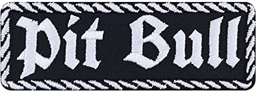 Toppa ricamata da applicare con ferro da stiro o cucitura: Toppa PITBULL Patch da stirare Biker Motociclista | Regalo Heavy Metal | Applicazione giacca/vestito/jeans/bauletto moto | 100x35mm