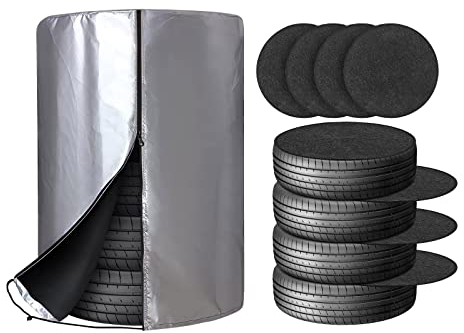 ZATOOTO Reifentasche mit 4 Filzmatten, Wasserdicht Staubdicht Saisonale Reifenhülle hält 4 Reifen (14/15/16/17/18 Zoll), Silber Beschichtet 210D Oxford, 28.3 x 46 IN (72 x 117 cm)