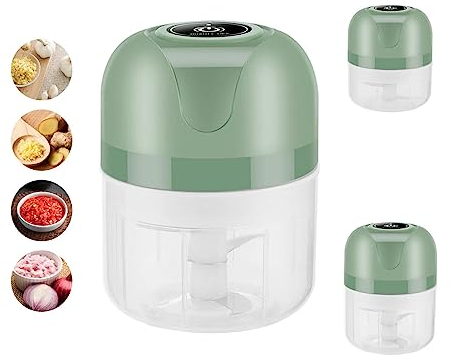 INEEDU Electric Mini Food Chopper, 100ML+250ML Cups, Cordless Rechargeable Mini Onion Veg Cutter, Garlic Press Crusher, Portable Small Vegetable Processor for Nuts, Meat, Chili