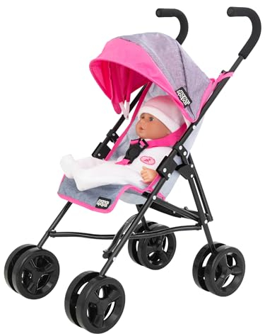HTI Mamas&Papas Junior Cruise Kinderwagen | Kinderwagen in Grau&Pink | Kinderwagen, Spielzeug, Regenschirm, zusammenklappbarer Kinderwagen, Rollenspiel, Puppen, Buggy, ab 3 Jahren, 63.5*27.8*51 cm