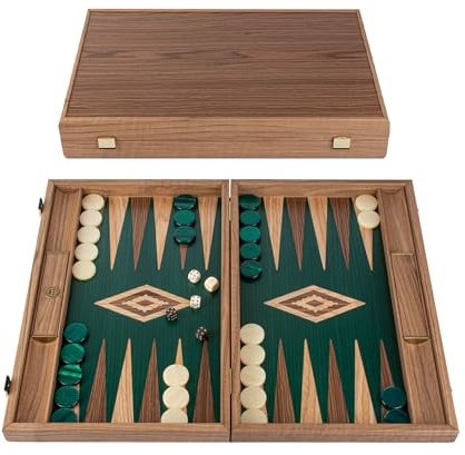 Manopoulos Walnut with Green Oak Luxury Backgammon Set & accessories - 19 inch x 12 inch (48cm x 30cm) Closed) – Classic Strategy Board game