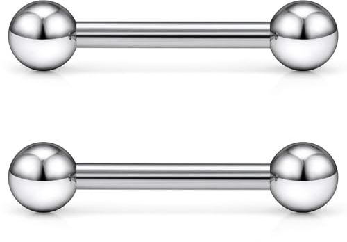 Ftovosyo G23 Titanium PA Ring Internally Threaded Straight Barbell Nipple Ring 12G 12mm Tongue Rings Body Piercing Jewelry for Woemn 2Pcs