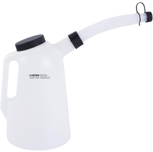 TECPO Ölkanne 2 Liter Messbecher mit Ausgussrohr, Ölmessbecher mit Schraubdeckel & Messskala Messkanne in 0,5 Liter-Schritten Füllkanne, ideal für Motoröl & Bremsflüssigkeit