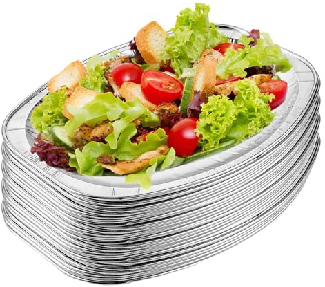 ZOFUN 30 stycken serveringsplattor i aluminium, 35,2 x 24,7 cm, ovala serveringsbrickor, engångs serveringsfat, stor, festplattor, påsnitt för bufféer, barnfödelsedagar, bröllop, catering, grillar med