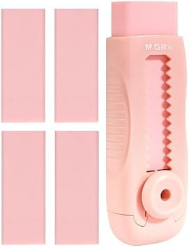 5Pcs Pink Eraser Sliding Retractable Eraser,Soft Pink Color Cute Push Pull with Plastic Sleeve and 4 Refill, School Office Home Supplies,Standard Pencil Erasers,Office Products