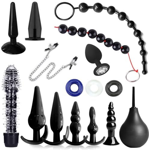 BDSMYEE 16 PCS Plug Analesex Kit, Donna Uomo Anale Plug con vibrazione, Plug per Adulti Sextoy, SM bondage fetish Anal Sesso Giocattoli Donne Uomo Coppia