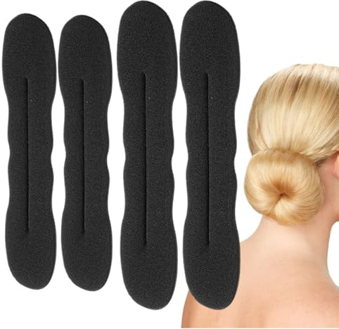 4 PCS Accesorios Pelo Mujer, Pelo moño maker, Pelo Moño Gomas para el Pelo Horquilla Pinza de Esponja para Peinar el Cabello Donut Herramienta de Rosquilla de Giratoria, Pelo Moño Gomas