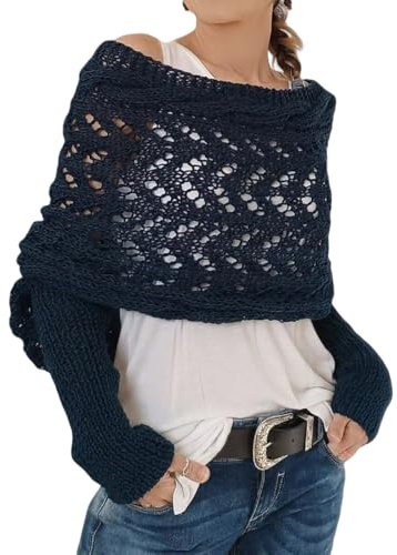 LIUYUYOUGO Poncho Femme,Écharpe Torsadée Tricotée Avec Manches Écharpe Enveloppante Tricotée Chaude D'Hiver Pull Enveloppant Solide Multi-Usage Élégant Châle En Crochet Creux Cape Mode Autom