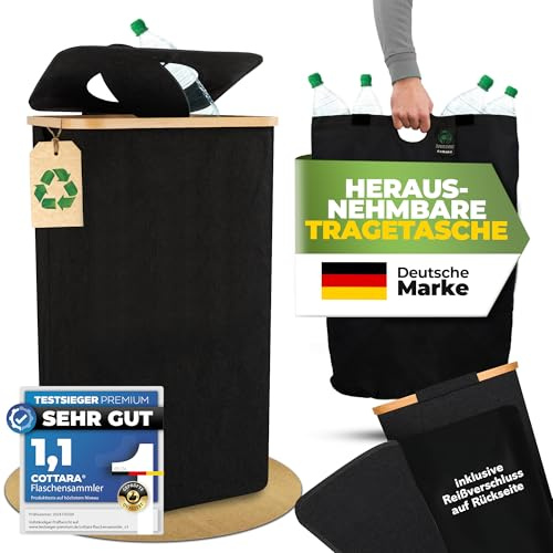 COTTARA® Botellas de depósito con tapa y bolsa de transporte, recipiente giratorio con agujero, ideal para guardar botellas vacías (negro sin impresión)
